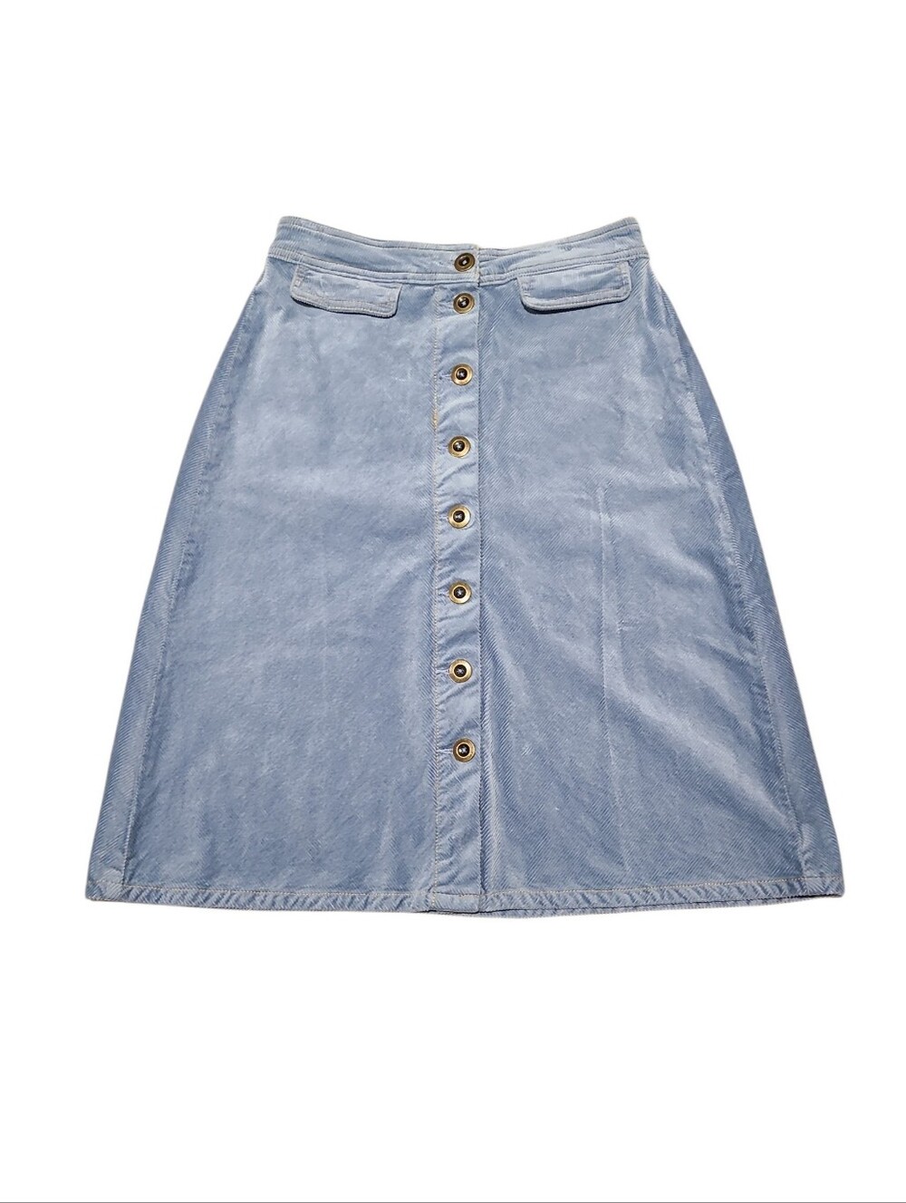 Anthropologie Light Sky Blue Corduroy Button-Front A-line Midi Skirt Womens 2 - Picture 3 of 11